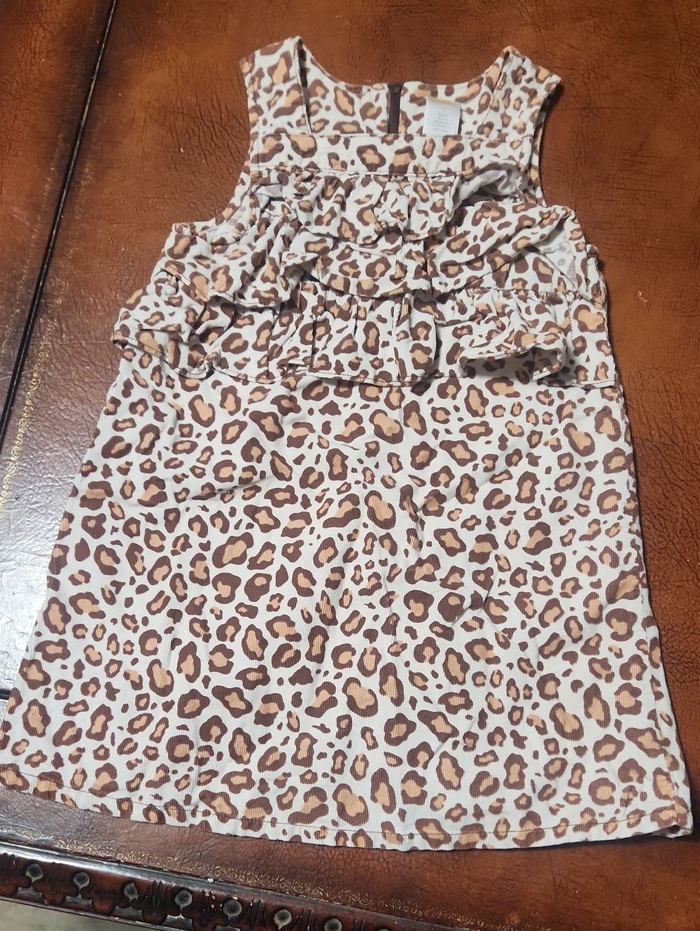 Girl's Gymboree Cream and Brown Leopard Ruffle Tank Dress